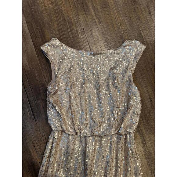 David’s Bridal Gold Sequin Sleeveless Low Back Formal Bridesmaid Dress Sz M - Picture 6 of 8
